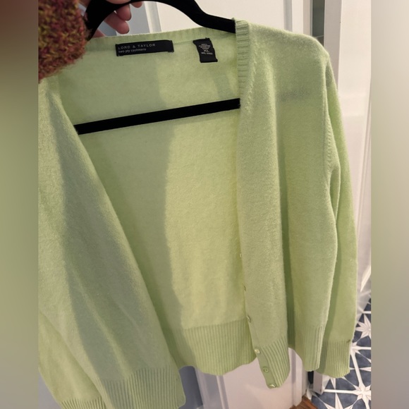 Lord & Taylor Cashmere Button Down (lime) - Picture 2 of 3